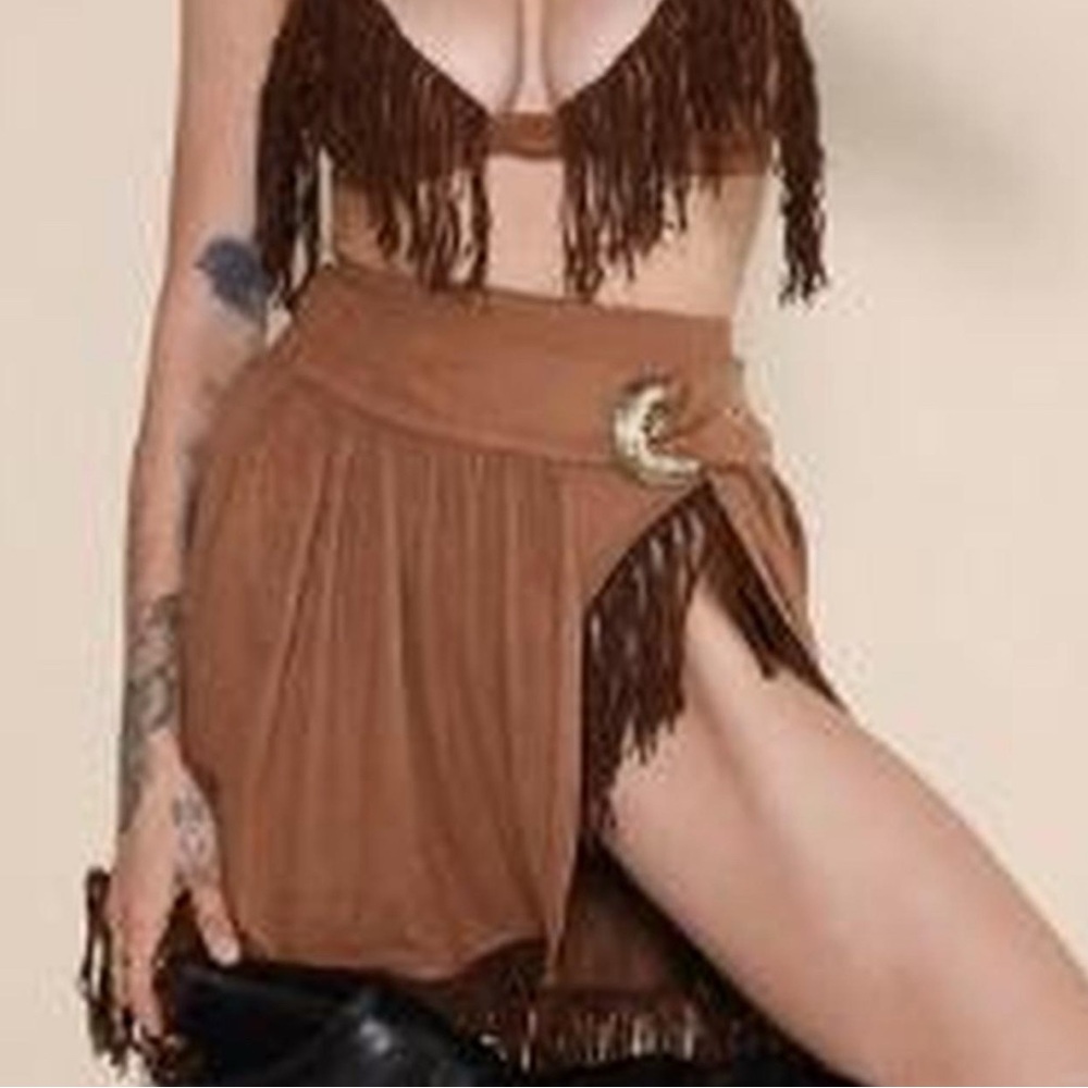 Brown Fringe Western Skirt